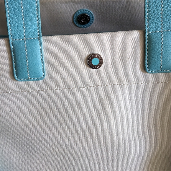 Tiffany blue and off white large leather and fabric tote with original dust bag - Picture 2 of 15